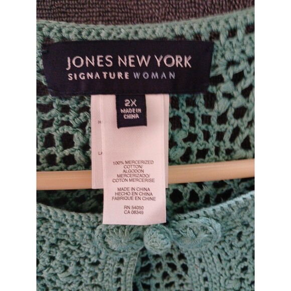Jones Of New York Sleeveless Crochet-Knit Cardigan Sweater Turquoise W-2x [$109) - Picture 12 of 16